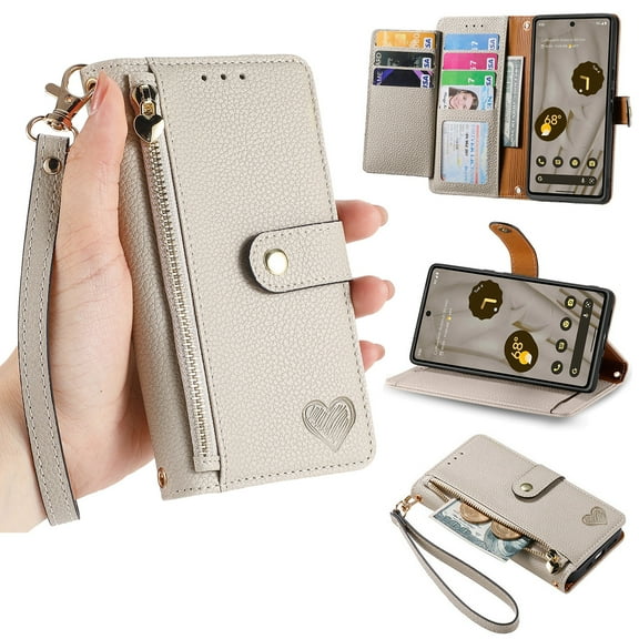 Dteck for Samsung Galaxy A24 4G Wallet Case, PU Leather Flip Folio Case with 7 Card Holders Zipper Pocket RFID Blocking Kickstand Shockproof TPU Inner Shell Phone Cover for Galaxy A24 4G,Gray