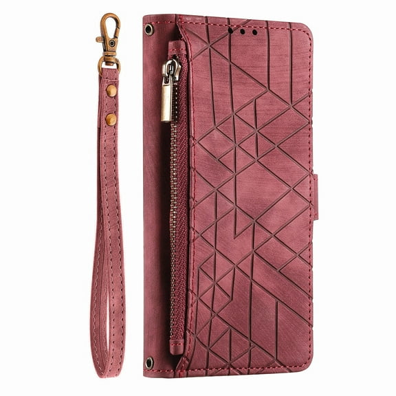 Dteck for Samsung Galaxy A24 4G Wallet Case, PU Leather Magnetic Flip Case with Lanyard Strap Wristlet Zipper Card Holder for Samsung Galaxy A24 4G,Red