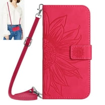 Dteck for Samsung Galaxy A25 Case, Crossbody Wallet Phone Case Embossed Flower PU Leather with Card Holder, Magnetic Closure Flip Folio Case with Lanyard,Rose