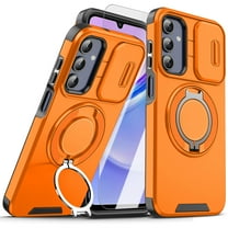 Dteck for Samsung Galaxy A26 5G Case with Glass Screen Protector, Magnetic Ring Kickstand Heavy Duty Shockproof Rugged Hard Protective Cover Compatible with MagSafe Accessory, Orange