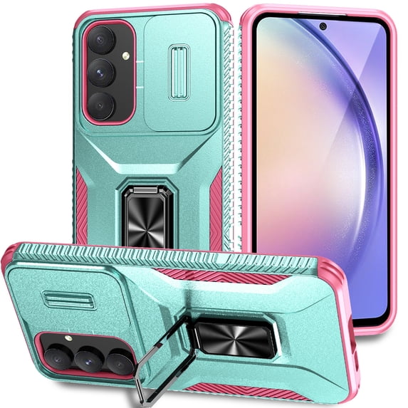 Dteck for Samsung Galaxy A26 5G Case with Slide Camera Lens Cover + Finger Ring Holder Kickstand,Heavy Duty Shockproof Rugged Protective Phone Cover for Samsung A26 5G 2025,Mint