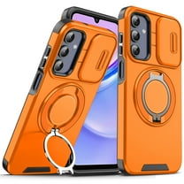 Dteck for Samsung Galaxy A26 5G Case with Slide Lens Cover, Magnetic Rotating Kickstand Rugged Shockproof Protective Phone Case Compatible with MagSafe Accessory, Orange