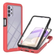 Dteck Samsung Galaxy A32 5G Case with Built-in Screen Protector, 2 in 1 Rugged Shockproof Case Full Body Protection Transparent Clear PC Back Cover Support Wireless Charging, Red