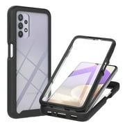 Dteck Samsung Galaxy A32 5G Case with Built-in Screen Protector, 2 in 1 Rugged Shockproof Case Full Body Protection Transparent Clear PC Back Cover Support Wireless Charging, Black