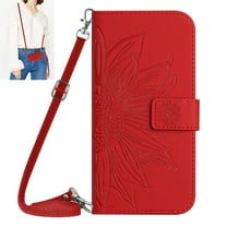 Dteck for Samsung Galaxy A32 5G Case, Crossbody Wallet Phone Case Embossed Flower PU Leather with Card Holder, Magnetic Closure Flip Folio Case with Lanyard,Red