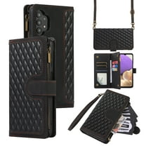 Dteck for Samsung Galaxy A32 5G Case, Samsung A32 5G Wallet Case with 9 Card Slots, PU Leather Magnetic Flip Zipper Purse Wristlet Strap Crossbody Lanyard Kickstand Phone Case,Black