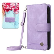 Dteck for Samsung Galaxy A32 5G Wallet Case with Card Holder, Soft PU Leather Handbag Purse Zipper Pocket Card Holder Wallet for Women Men, Crossbody Wallet Phone Case with Strap, Purple