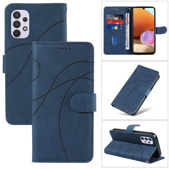 Dteck for Samsung Galaxy A32 5G Wallet Case, Premium PU Leather Flip Folio Card Holders Kickstand Book Folding Case with Detachable Wrist Strap Shockproof Protective Cover, darkblue