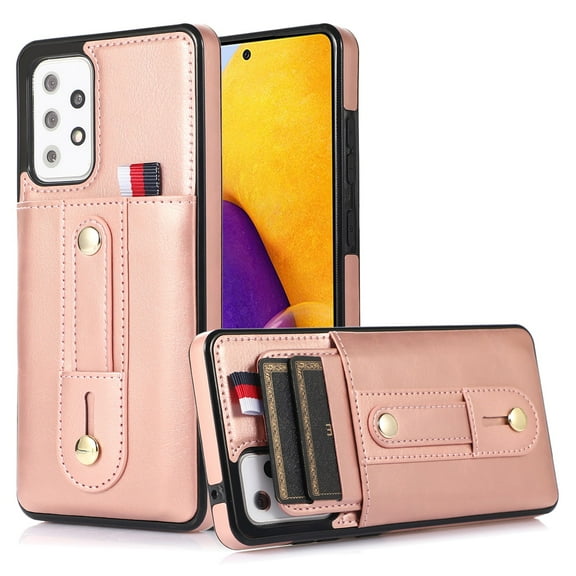 Dteck for Samsung Galaxy A33 5G Case, PU Leather Adjustable Loop Strap Case with Hidden Cart Slot Shockproof Protective Case for Samsung A33 5G 6.4" 2022 Ladies Women Men, Rosegold