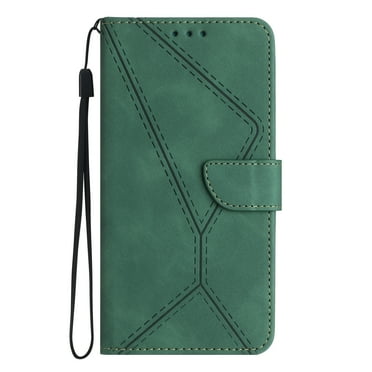 Dteck for Samsung Galaxy A34 5G Magnetic Wallet Case, Shockproof Card Holder Kickstand Flip Embossed Spliced Lanyard Protective Soft PU Leather Cover, green
