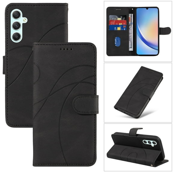 Dteck for Samsung Galaxy A34 5G Wallet Case, Premium PU Leather Flip Folio Card Holders Kickstand Book Folding Case with Detachable Wrist Strap Shockproof Protective Cover, black