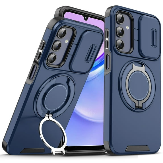 Dteck for Samsung Galaxy A36 5G Case with Camera Cover Sliding, Compatible with MagSafe Wireless Charing & Magnetic Car Mount,Rotating Kickstand Shockproof Cover Rugged Case for Galaxy A36,Blue