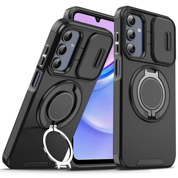 Dteck for Samsung Galaxy A36 5G Case with Camera Cover Sliding, Compatible with MagSafe Wireless Charing & Magnetic Car Mount,Rotating Kickstand Shockproof Cover Rugged Case for Galaxy A36,Black