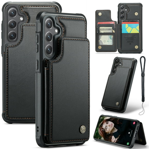 Dteck for Samsung Galaxy A36 5G Wallet Case with Card Holder & Wrist Strap, RFID Blocking Credit Slots Kickstand Shockproof Phone Cover for Women Men,Black