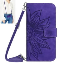 Dteck for Samsung Galaxy A42 5G Case, Crossbody Wallet Phone Case Embossed Flower PU Leather with Card Holder, Magnetic Closure Flip Folio Case with Lanyard,Deep Purple