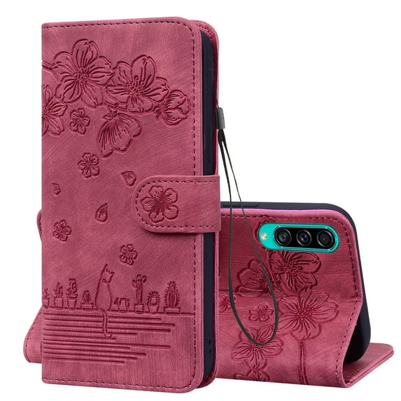 Dteck for Samsung Galaxy A50 Case, PU Leather Embossed Comic Flip Wallet Case with Cart Slot Hand Strap and Kickstand Shockproof Protective Case for Samsung Galaxy A50 6.4" 2019 Women Men, Red