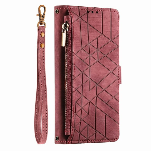 Dteck for Samsung Galaxy A52 5G Wallet Case, PU Leather Magnetic Flip Case with Lanyard Strap Wristlet Zipper Card Holder for Samsung Galaxy A52 5G,Red