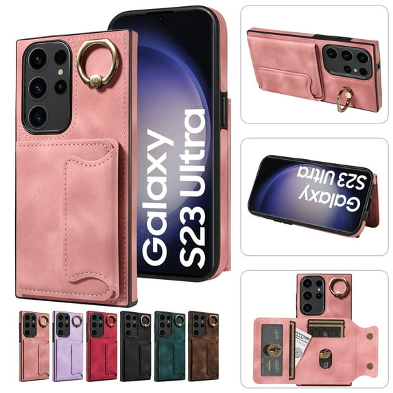 Dteck for Samsung Galaxy A53 5G Case with Card Holder, Retro PU Leather Wallet Case with Rotating Ring Kickstand, Slim Back Protective Cover Case for Samsung Galaxy A53 5G,Pink
