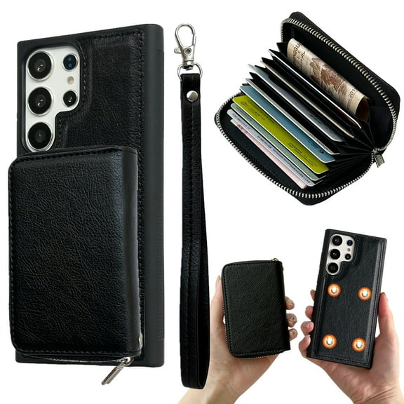 Dteck for Samsung Galaxy A53 5G Case Detachable Wallet Case with 11-Card Holder,2 in 1 PU Leather Zipper Purse with Wristlet for Women Men,Durable Shockproof Phone Cover for Galaxy A53 5G,Black