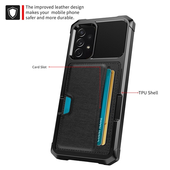 Dteck for Samsung Galaxy A53 5G Case, Magnetic Back Flip Wallet Case for Men Women with Card Holder Protective Phone Case for Galaxy A53 5G 6.5",Black