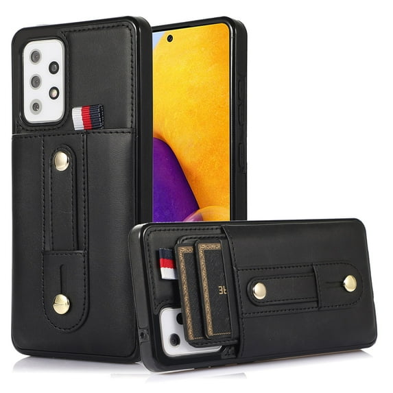 Dteck for Samsung Galaxy A53 5G Case, PU Leather Adjustable Loop Strap Case with Hidden Cart Slot Shockproof Protective Case for Samsung A53 5G 6.5" 2022 Ladies Women Men, Black