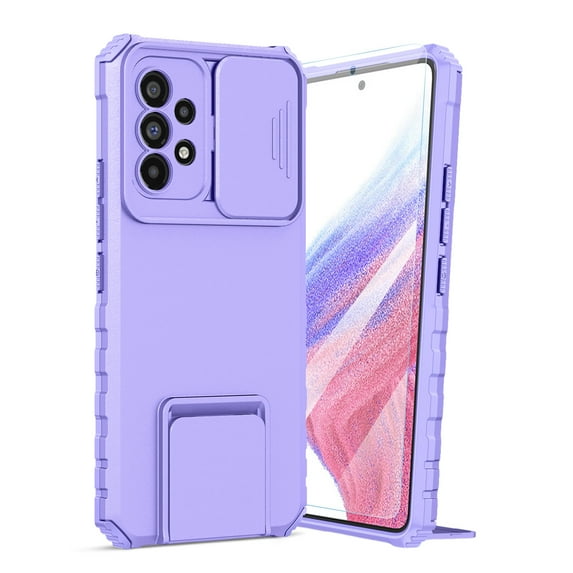 Dteck for Samsung Galaxy A53 5G Case with Screen Protector, Slide Camera Protector Phone Case with Built-in Stand Shockproof Rugged Bumper for Samsung Galaxy A53 5G,Purple