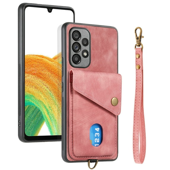 Dteck for Samsung Galaxy A53 5G Case Wallet with Card Slots, Built-in Magnet compatible with Magnetic Car Mount, Matte PU Leather Protective Phone Case with Wrist Strap for Samsung A53 5G,Pink