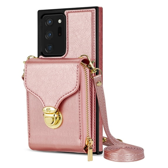 Dteck for Samsung Galaxy A53 Crossbody Wallet Case, Zipper Card Phone Case with Lanyard, PU Leather Back Phone Cover for Women Men Compatible with Samsung Galaxy A53 5G,Rosegold