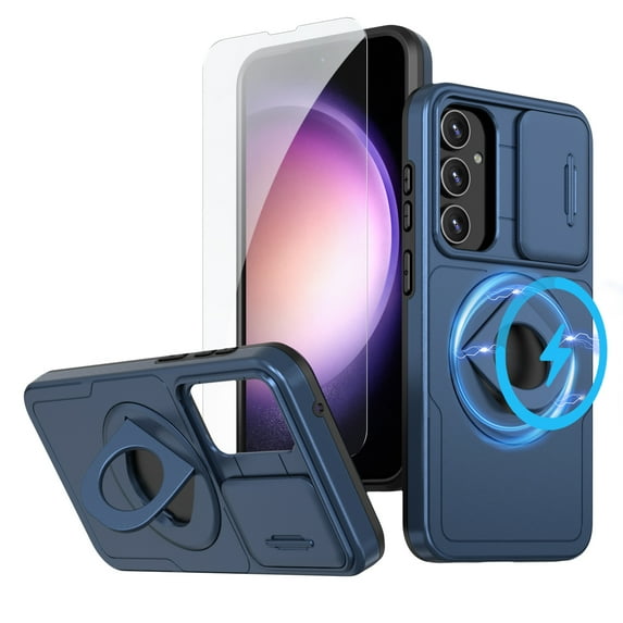 Dteck for Samsung Galaxy A54 5G Case with Screen Protector & Camera Cover Slide Design, Ring Stand A54 5G Magnetic Case Compatible with MagSafe,Military-Grade Phone Case for Samsung A54 5G,Blue