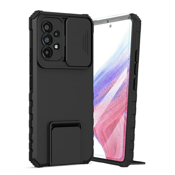 Dteck for Samsung Galaxy A54 5G Case with Screen Protector, Slide Camera Protector Phone Case with Built-in Stand Shockproof Rugged Bumper for Samsung Galaxy A54 5G,Black