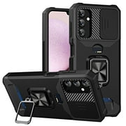 Dteck for Samsung Galaxy A54 5G Case with Slide Lens Cover, Wallet Case with Credit Card Holder Ring Holder Stand Rugged Shockproof Heavy Duty Armor Protective Phone Case, Black