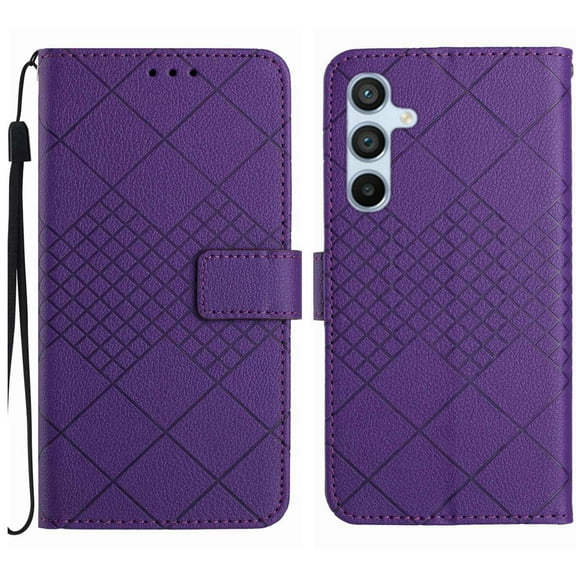 Dteck for Samsung Galaxy A54 5G Magnetic Case, Premium PU Leather Folio Flip Wallet Case with Card Holder Cash Slot Lanyard Strap Kickstand Function Embossed Pattern Slim Shockproof Cover, purple