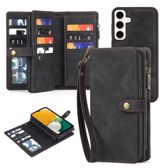 Dteck for Samsung Galaxy A54 5G Wallet Case with Card Holder, Detachable Magnetic Phone Case with Zipper Pocket PU Leather Wallet Phone Case for Galaxy A54 5G for Women Men with Wrist Strap,Black