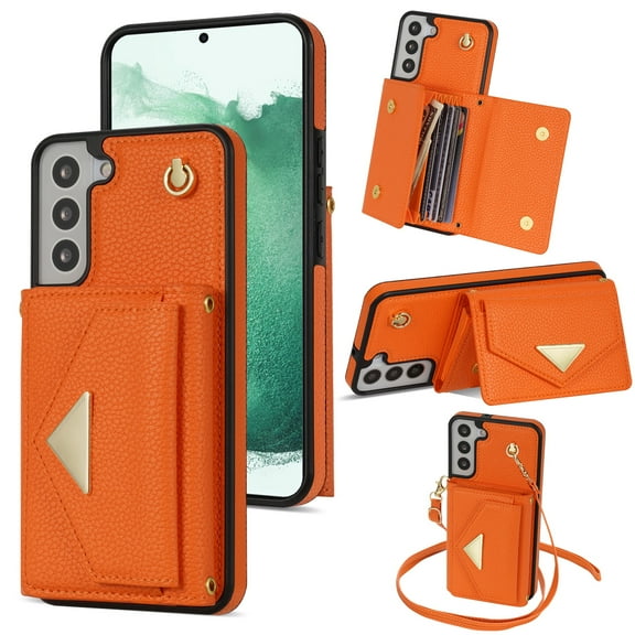 Dteck for Samsung Galaxy A54 5G Wallet Case with Crossbody Lanyard, PU Leather Card Holder Purse Shockproof Phone Cover for Samsung Galaxy A54 5G,Orange
