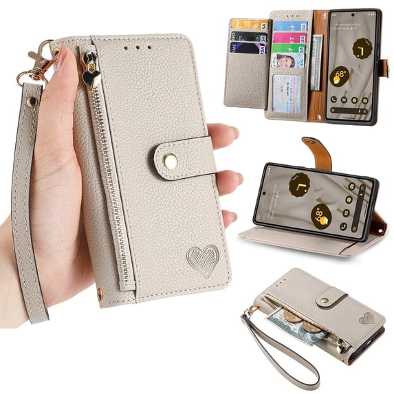 Dteck for Samsung Galaxy A54 5G Wallet Case, PU Leather Flip Folio Case with 7 Card Holders Zipper Pocket RFID Blocking Kickstand Shockproof TPU Inner Shell Phone Cover for Galaxy A54 5G,Gray