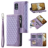 Dteck for Samsung Galaxy A71 4G 6.7 Inch Zipper Wallet case, Handstrap Kickstand Card Slots Magnetic Shockproof Argyle Pattern Leather Wallet Case for Samsung Galaxy A71 4G, Purple