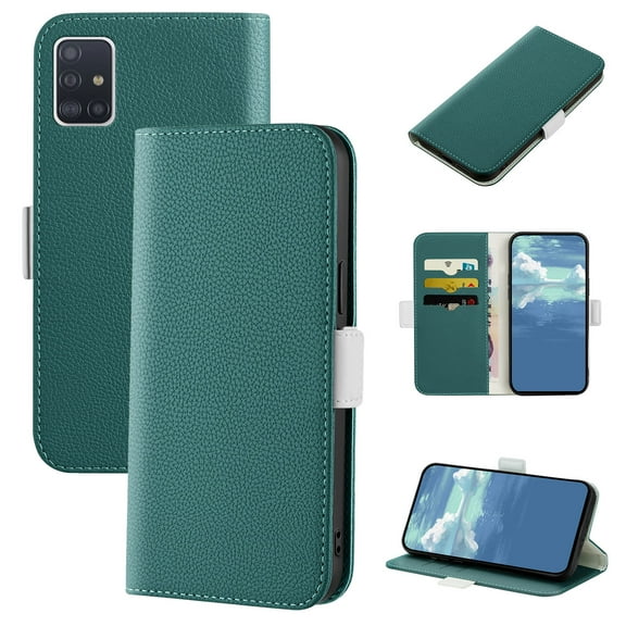 Dteck for Samsung Galaxy A71 4G Case, PU Leather Flip Wallet Case with Cart Slot and Kickstand Shockproof Protective Case for A71 6.7 inch 2020 Ladies Girls Women Men, Green