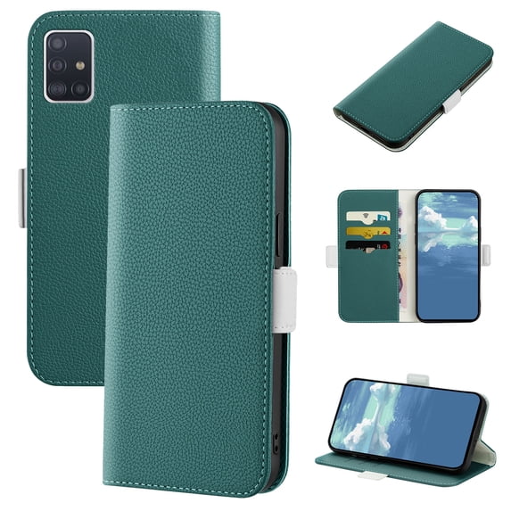 Dteck for Samsung Galaxy A71 4G Case, PU Leather Flip Wallet Case with Cart Slot and Kickstand Shockproof Protective Case for A71 6.7 inch 2020 Ladies Girls Women Men, Green