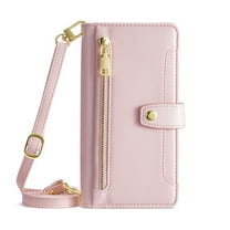 Dteck for Samsung Galaxy A71 5G Wallet Case Crossbody, Zipper Phone Case with Card Holder Large Capacity Wrist Strap Leather Purse Cover for Women Men for Samsung Galaxy A71 5G,Pink