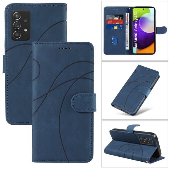 Dteck for Samsung Galaxy A72 4G Wallet Case, Premium PU Leather Flip Folio Card Holders Kickstand Book Folding Case with Detachable Wrist Strap Shockproof Protective Cover, darkblue
