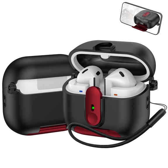 Dteck for Samsung Galaxy Buds3 FE (2025) / Buds3 Pro (2024) / Buds 3 Case (2024) Case with Phone Stand Secure Lock Clip Design, Protective Cover with Anti-Lost Strap,Red Black