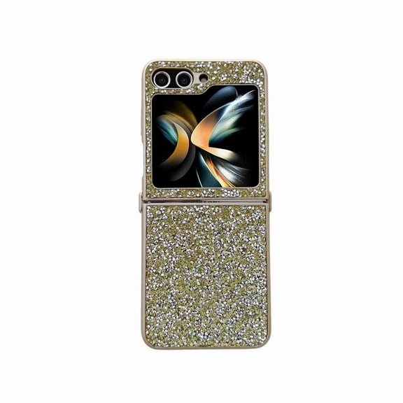 Dteck for Samsung Galaxy Flip 4 Glitter Sparkly Case, Shockproof Bling Shiny Diamond Rhinestone Case with Flexible Plating TPU Bumper Slim Anti-Slip Protective Cover for Women Girls, gold