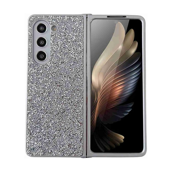 Dteck for Samsung Galaxy Fold 4 5G Glitter Sparkly Case, Shockproof Bling Shiny Diamond Rhinestone Case with Flexible Plating TPU Bumper Slim Anti-Slip Protective Cover for Women Girls, silver