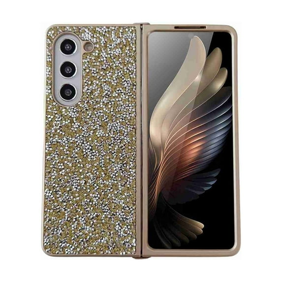 Dteck for Samsung Galaxy Fold 4 5G Glitter Sparkly Case, Shockproof Bling Shiny Diamond Rhinestone Case with Flexible Plating TPU Bumper Slim Anti-Slip Protective Cover for Women Girls, gold