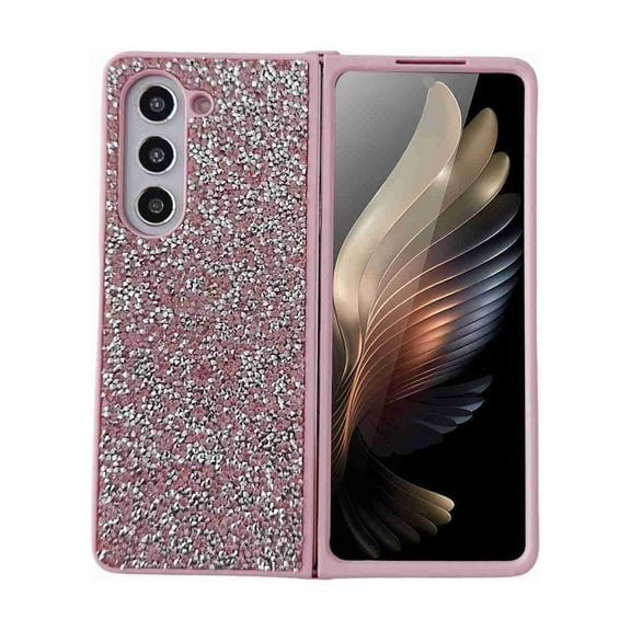 Dteck for Samsung Galaxy Fold 4 5G Glitter Sparkly Case, Shockproof Bling Shiny Diamond Rhinestone Case with Flexible Plating TPU Bumper Slim Anti-Slip Protective Cover for Women Girls, pink