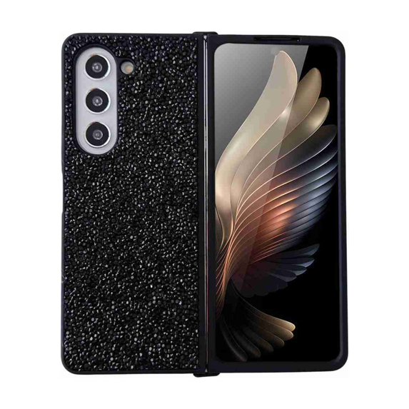 Dteck for Samsung Galaxy Fold 4 5G Glitter Sparkly Case, Shockproof Bling Shiny Diamond Rhinestone Case with Flexible Plating TPU Bumper Slim Anti-Slip Protective Cover for Women Girls, black