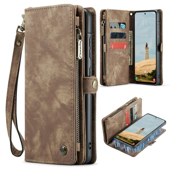 Dteck for Samsung Galaxy Note 10 Plus Wallet Case,Leather Zipper Wallet Case 8 Card Slots Holder Flip Purse Magnetic Handle Strap Shockproof Detachable Phone Cover For Samsung Galaxy Note 10+, Brown