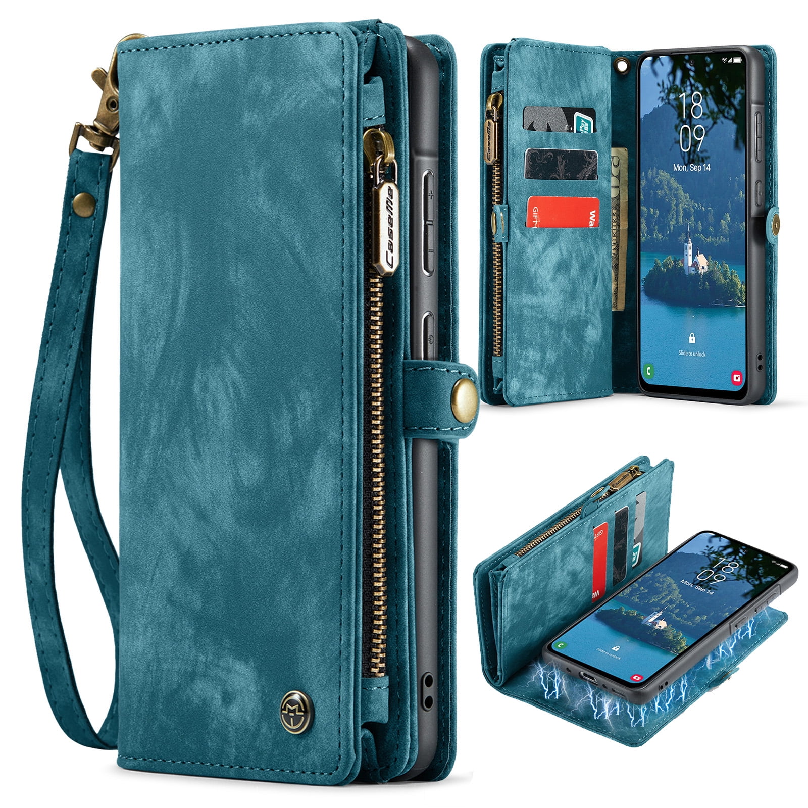 Dteck for Samsung Galaxy Note 10 Plus Wallet Case,Leather Zipper Wallet Case 8 Card Slots Holder Flip Purse Magnetic Handle Strap Shockproof Detachable Phone Cover For Samsung Galaxy Note 10+, Green