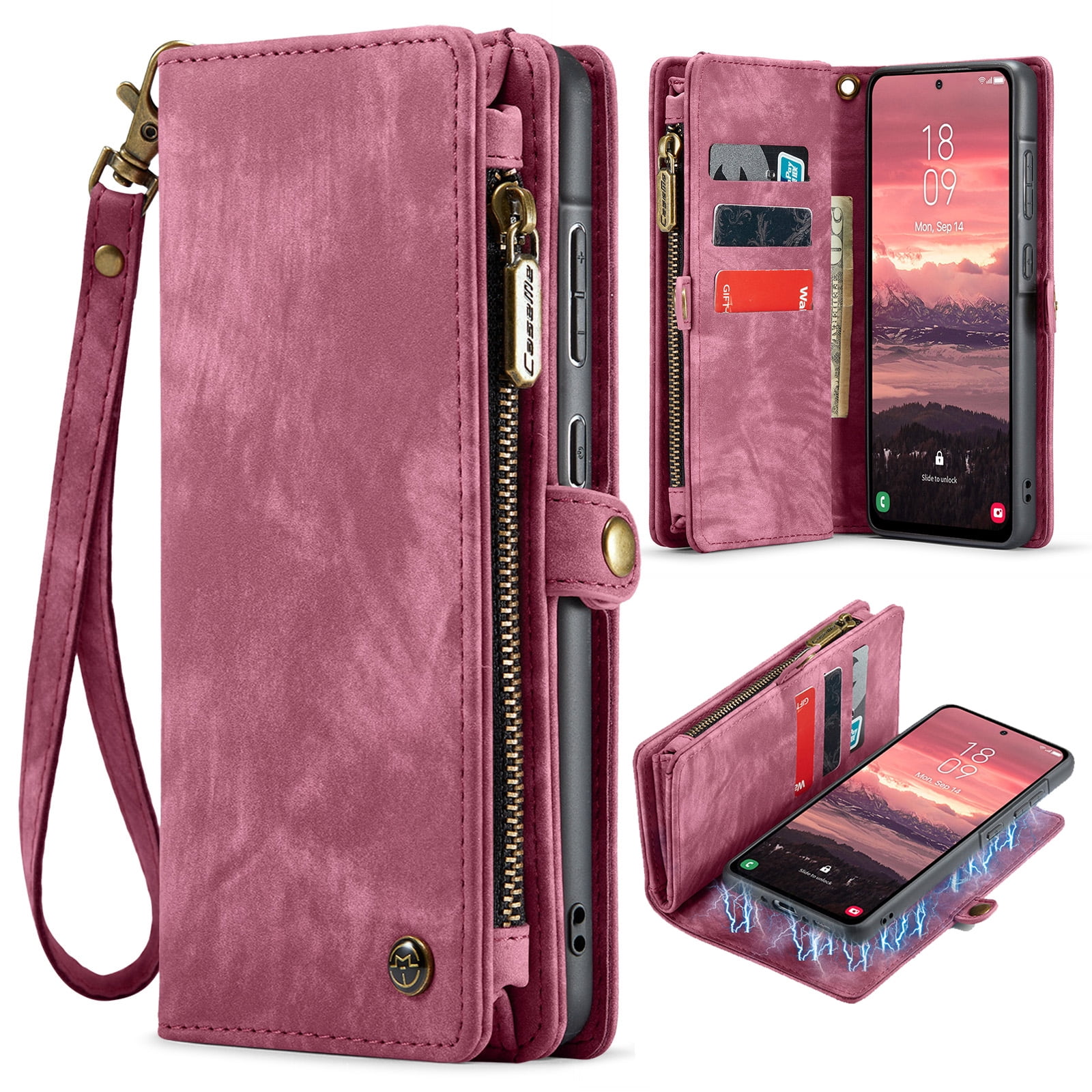 Dteck for Samsung Galaxy Note 10 Plus Wallet Case,Leather Zipper Wallet Case 8 Card Slots Holder Flip Purse Magnetic Handle Strap Shockproof Detachable Phone Cover For Samsung Galaxy Note 10+, Red