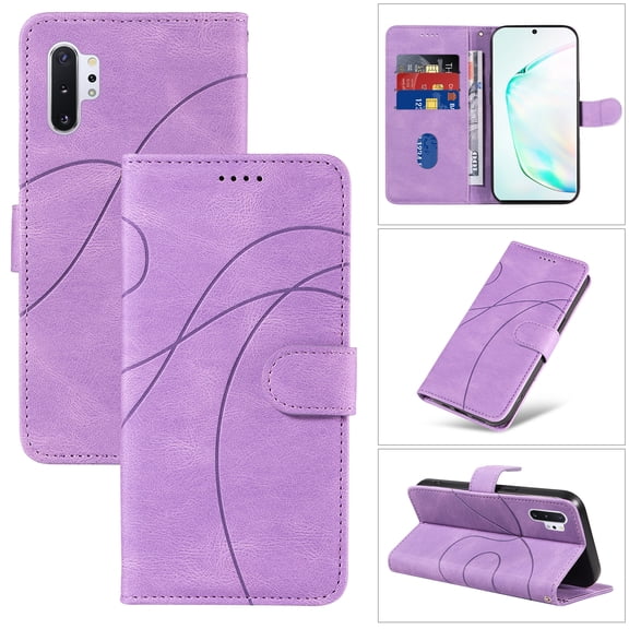 Dteck for Samsung Galaxy Note 10 Wallet Case, Premium PU Leather Flip Folio Card Holders Kickstand Book Folding Case with Detachable Wrist Strap Shockproof Protective Cover, purple